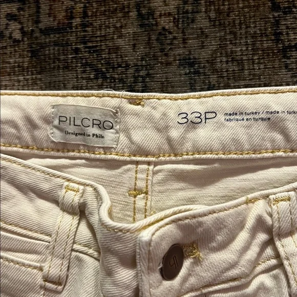 Anthropologie Pilcro Cuffed Crop High-Rise Wide-Leg Jeans Size 33 P Cream - Picture 7 of 15